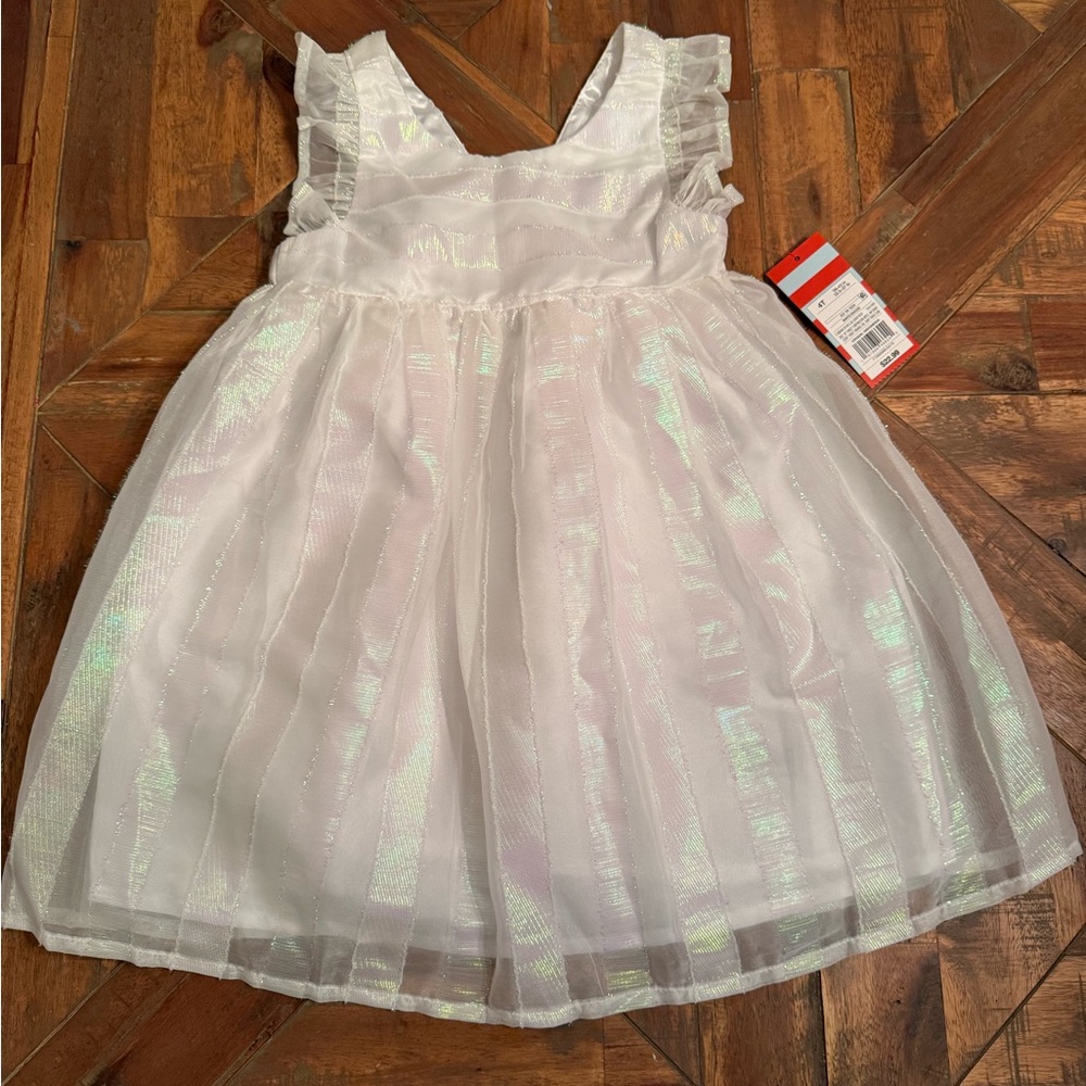 4t Cat & Jack White Iridescent Ruffle Dress